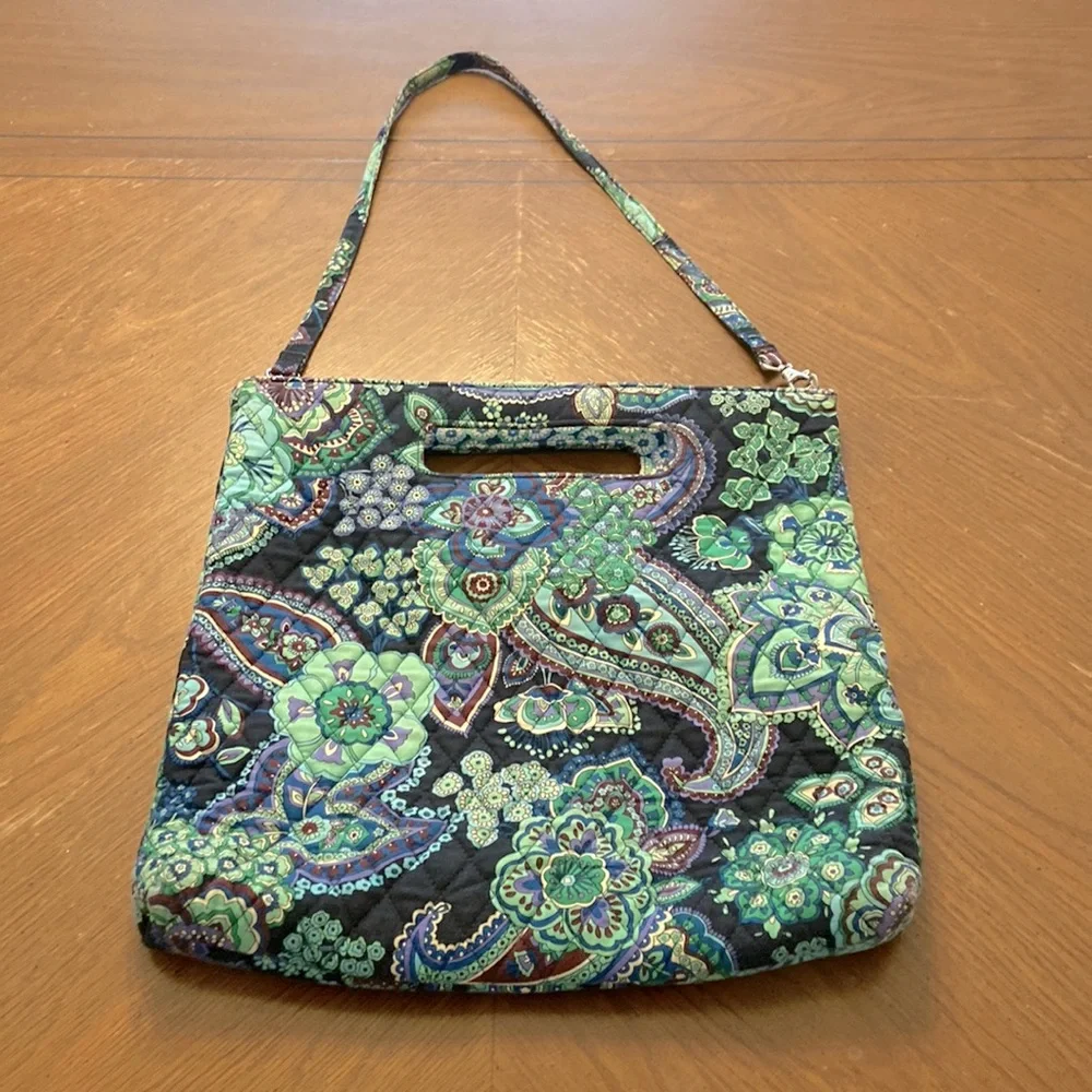 Vera Bradley paisley daisy tote shoulder bag w/ removable strap & cut out handle